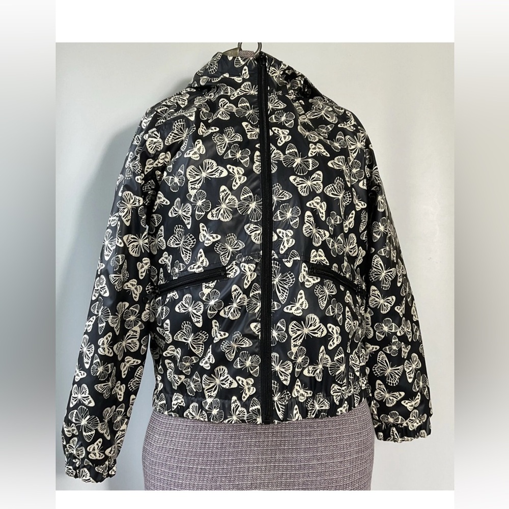 Girls Art class Periwinkle Black Hooded Butterflies Jacket Large 10-12